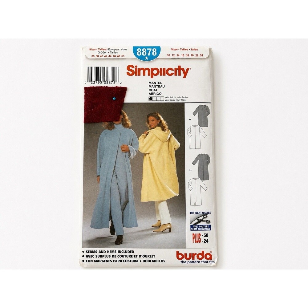 Burda 8878 Oversized Coat Sewing Pattern Uncut Plus Size 10 to 24